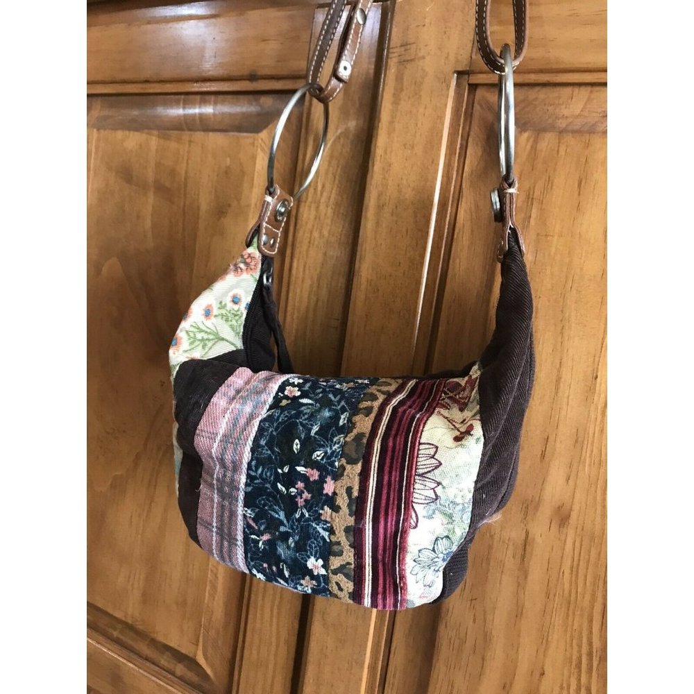Small Patchwork Relic Shoulder Bag With Zipper Magnetic Button Clip Adorable - Picture 3 of 9